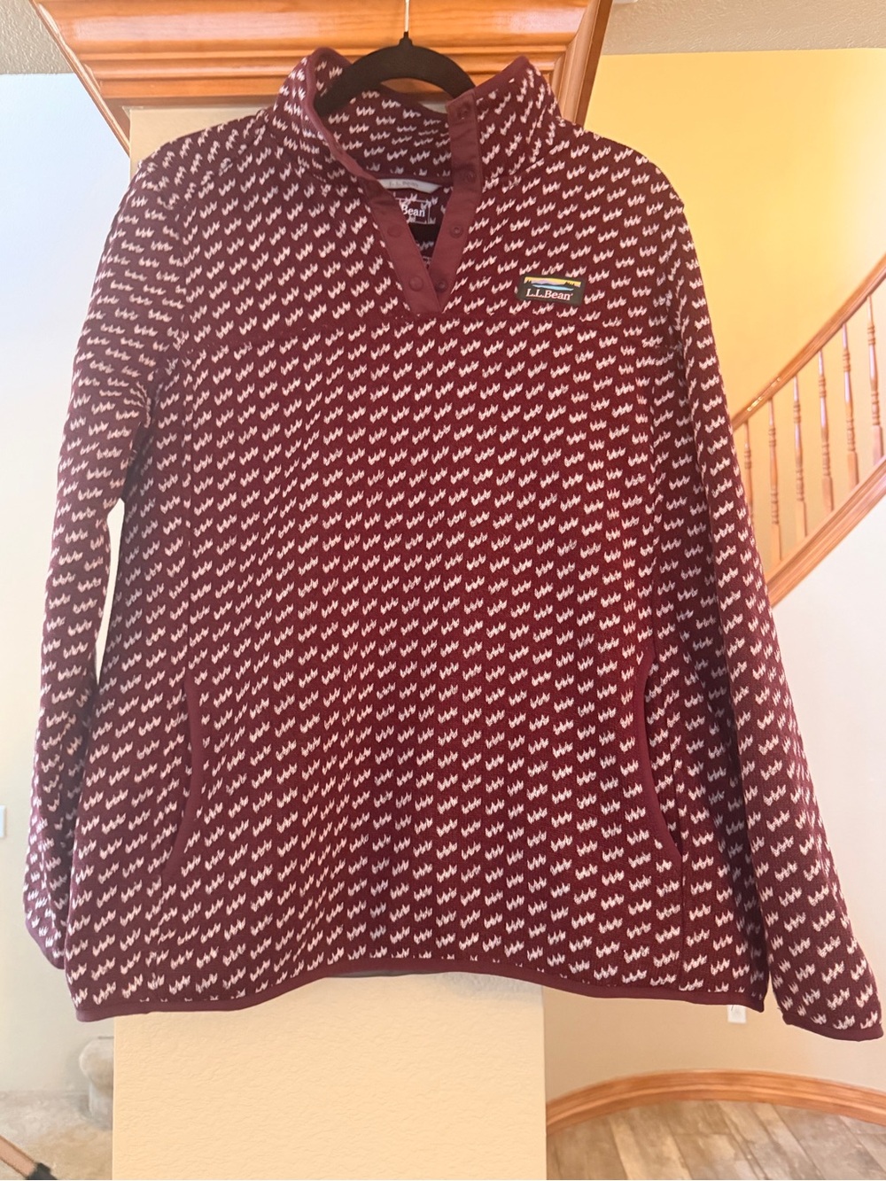 L.L. Bean Women's Maroon and White Quarter-Snap Turtleneck Sweater